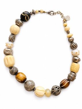 Vintage Designer Artisan Beaded Necklace Signed Statement Jewelry